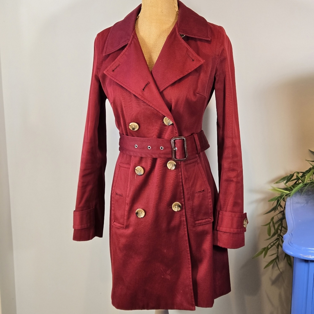 Banana Republic Deep Red Belted Trench Coat Size XS